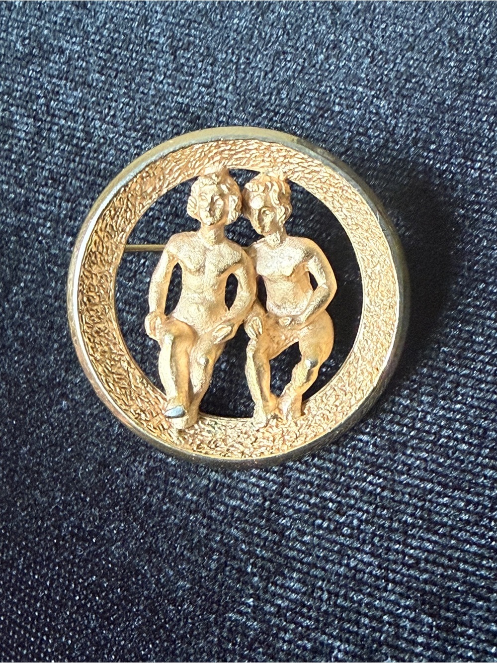 Gold-like Tone Cherub Circle Pin Brooch